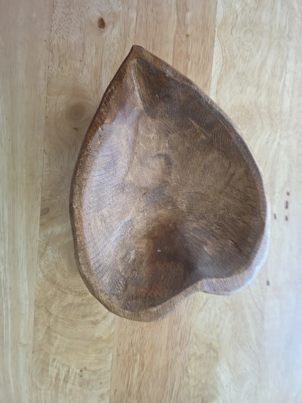 Vintage Heart-Shaped Wooden Serving Bowl - Brown